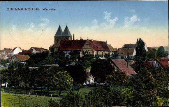 Postcard Obernkirchen in Schaumburg, partial view, west side