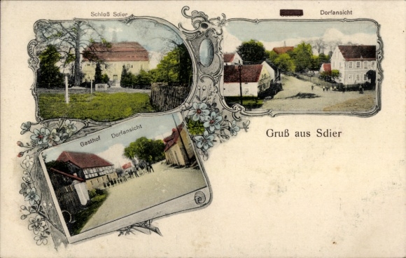 Ak Sdier Großdubrau in Sachsen, Schloss  Dorfansicht, Gasthof, Gruß aus Sdier