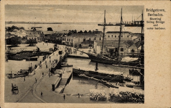 Postcard Bridgetown Barbados, swing bridge, outer harbor