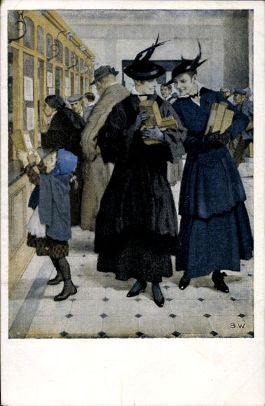 Artist Postcard Wennerberg, Bruno, Love Gifts, Women with Packages in the Post Office