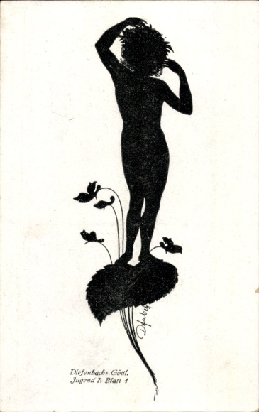 Paper cutting artist Postcard Diefenbach, Divine Youth 1, part 4