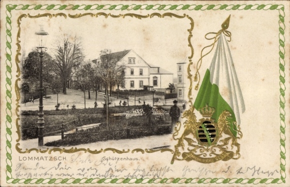 Präge Wappen Passepartout Ak Lommatzsch in Sachsen, Schützenhaus