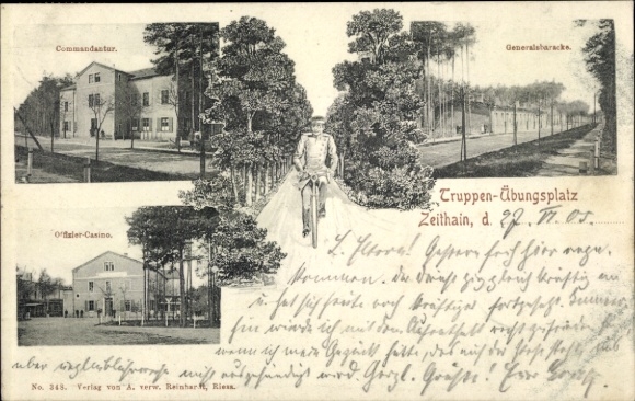 Postcard Zeithain in Saxony, Commandantur, Generals Barracks, Officers' Casino, Troop Training Area