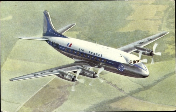 Postcard French passenger plane, Air France, Vickers Viscount