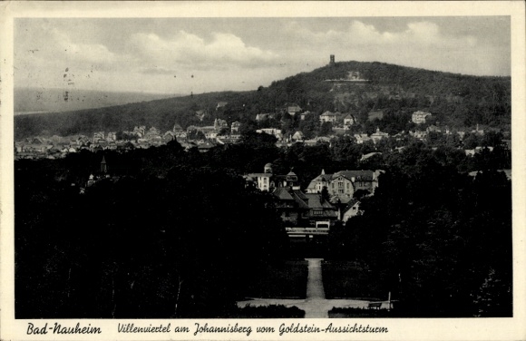 Postcard Bad Nauheim in Hesse, villa district on Johannisberg, view from the Goldstein observation tower