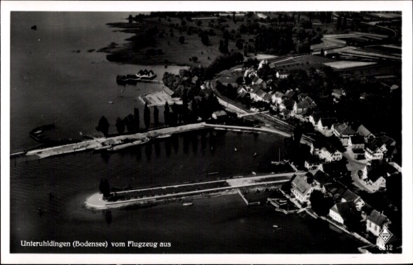 Postcard Unteruhldingen Uhldingen Mühlhofen on Lake Constance, aerial photograph of Unteruhldingen, Lake Constance, Fer
