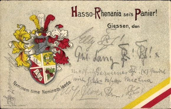 Studentika Postcard Gießen an der Lahn Hesse, Hasso Rhenania seis Banner