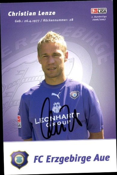 Autogrammkarte Fußballer Christian Lenze, FC Erzgebirge Aue, Autogramm