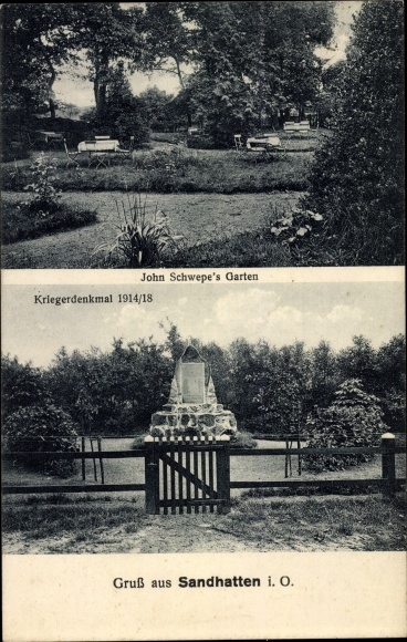 PC Sandhatten Hatten in Oldenburg, war memorial, garden of John Schwepe