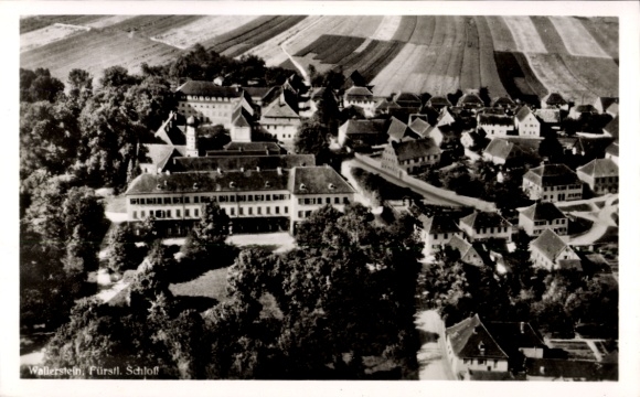 Postcard Wallerstein in Schwaben, Princely Castle, aerial photograph
