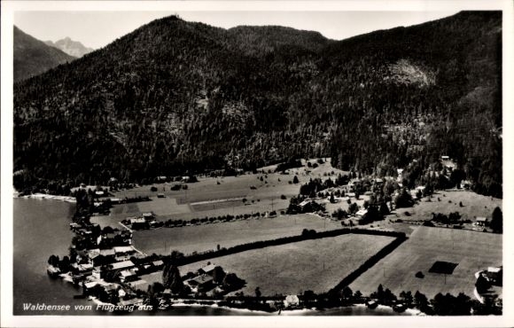 Postcard Walchensee Kochel am See, aerial view of the mountain landscape,