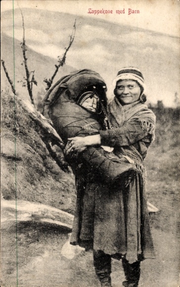 Postcard Norway, Lappekone med Barn, Laplander, mother with infant