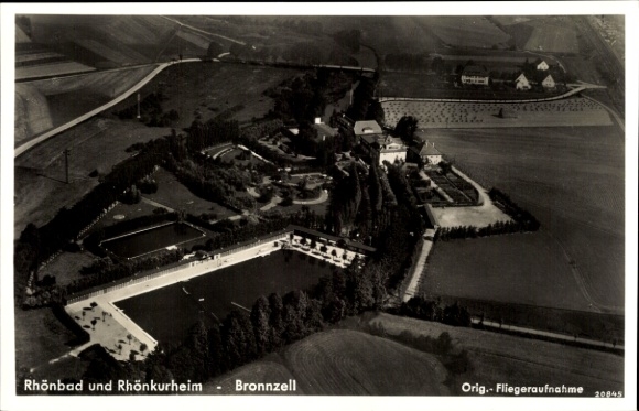 Postcard Bronnzell Fulda in East Hesse, Rhönbad, Rhönkurheim, aerial photograph