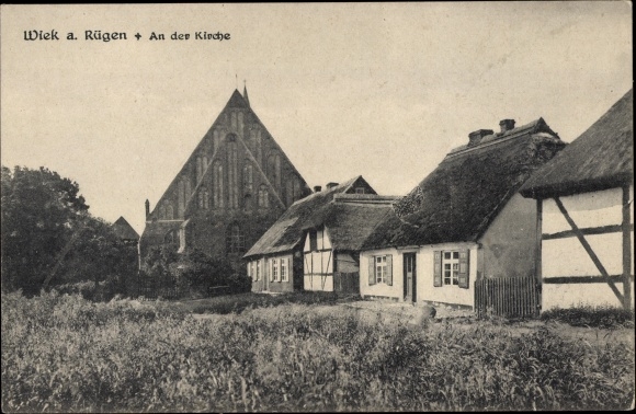Ak Wiek op het eiland Rügen, kerk, huizen