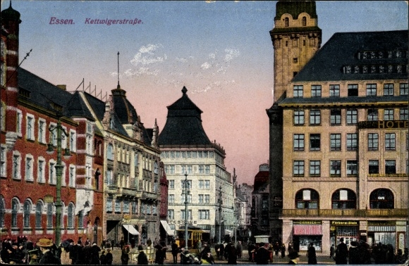 Postcard Essen im Ruhrgebiet, Kettwiger Strasse, tram, shops