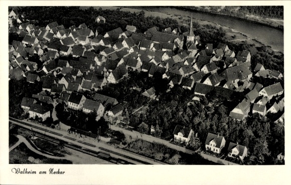 Postcard Walheim am Neckar Württemberg, aerial photograph