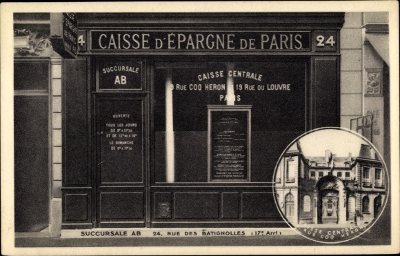 Ak Paris XVII., Caisse d&#39;Epargne de Paris, Succursale, Rue des Batignolles