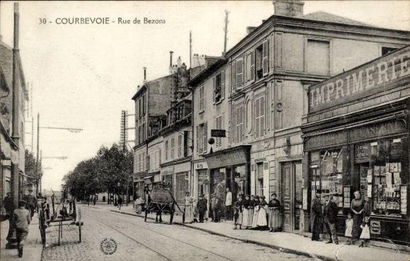 Postcard Courbevoie Hauts de Seine, Rue de Bezons, Imprimerie, building and street, historical view
