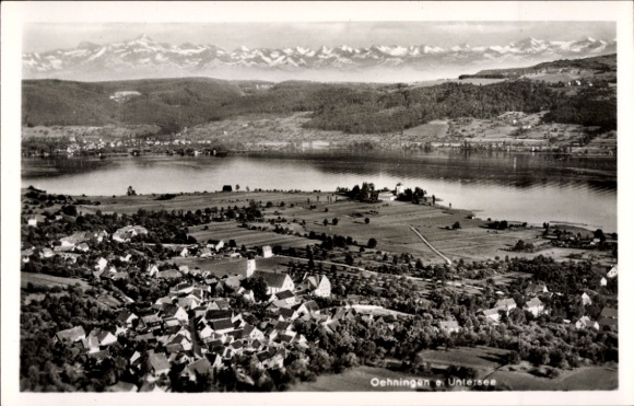 Ak Oehningen Öhningen am Untersee Baden, uitzicht op Untersee, Alpen op de achtergrond, kalm water