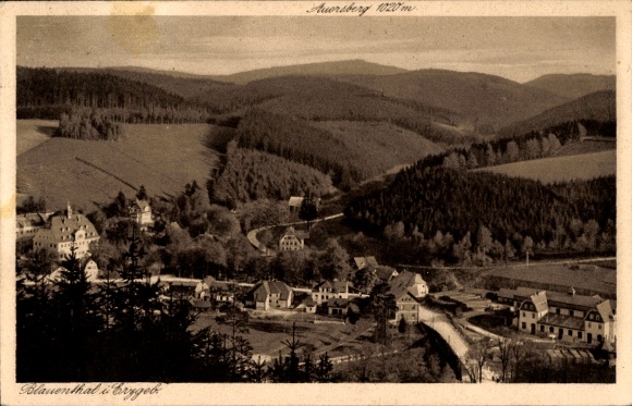 Postcard Blauenthal Eibenstock in the Ore Mountains, Panorama, Accommodation House Auersberg
