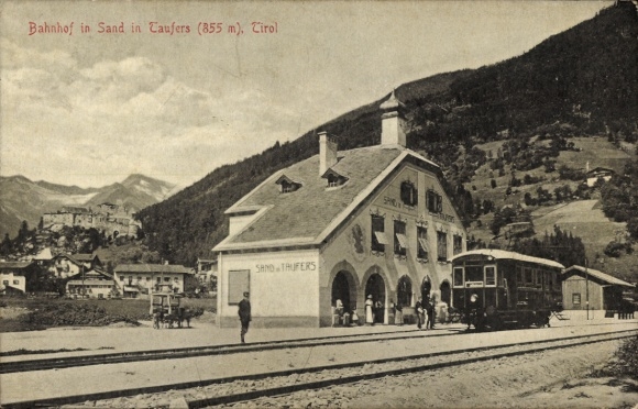 Postcard Campo Tures Sand in Taufers South Tyrol Italy, station track side, railway