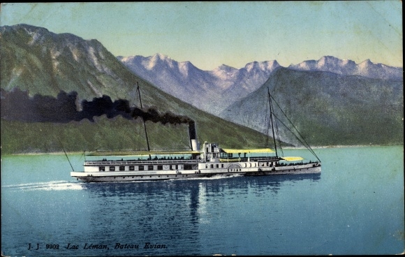 Postcard Lac Leman, Lake Geneva, Bateau Evian, steamer