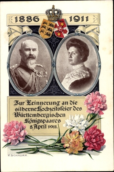 PC King Wilhelm II of Württemberg, Marie zu Waldeck and Pyrmont, silver wedding 1911, coat of arms