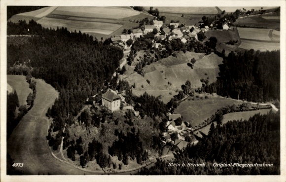 Postcard Stein Gefrees b. Berneck, aerial photo, town, castle