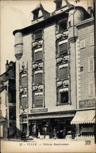 Ak Tulle Corrèze, Haus mit Renaissance-Fassade, Bibliothek, Beschriftung LIBRAIRIEL PEUCH
