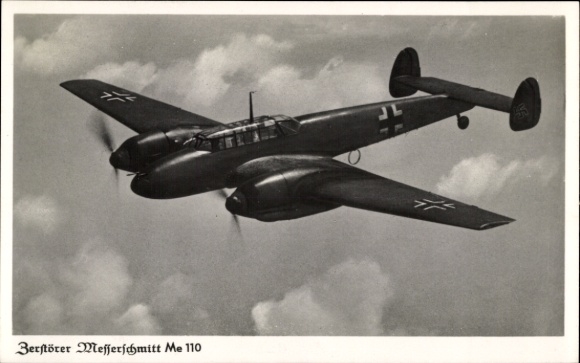 Postcard Destroyer Messerschmitt Me 110, fighter aircraft, Luftwaffe
