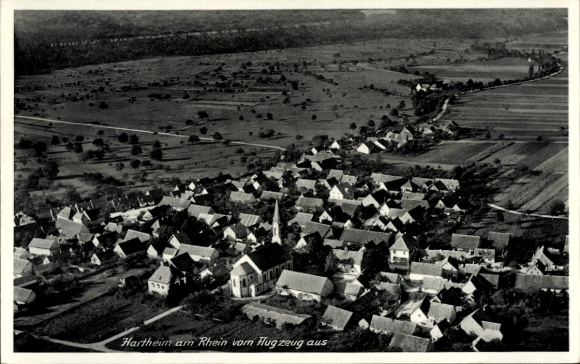 Postcard Hartheim am Rhein, aerial photograph