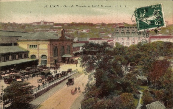 CPA Lyon Rhône, Gare de Perrache et Hôtel Terminus