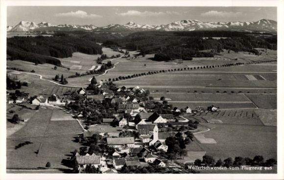 Postcard Wolfertschwenden Swabia, aerial photograph