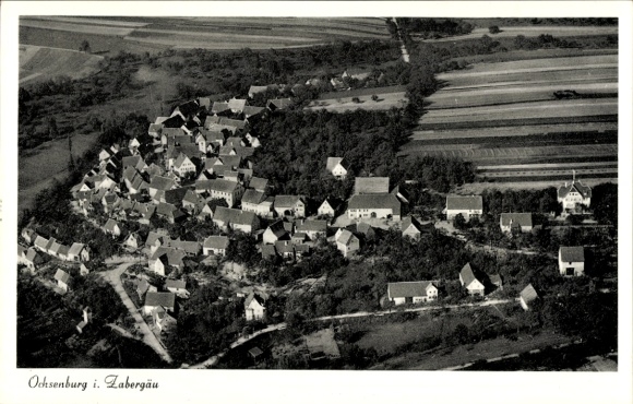 Postcard Ochsenburg Zaberfeld in Württemberg, aerial view of Ochsenburg, rural surroundings, many houses