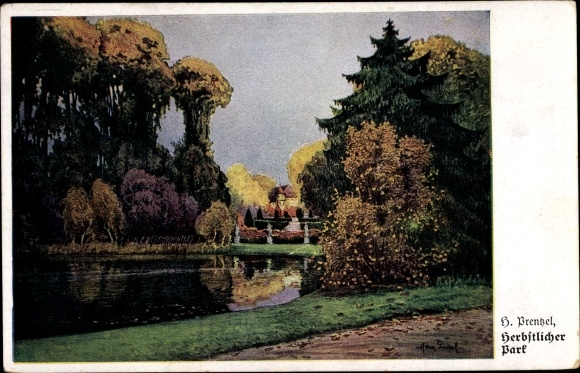 KP artysty Prentzel, Hans, jesienny park, wodna promenada