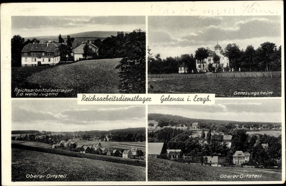 Postcard Gelenau in the Erzgebirge of Saxony, Reich labor service camp for the female. youth