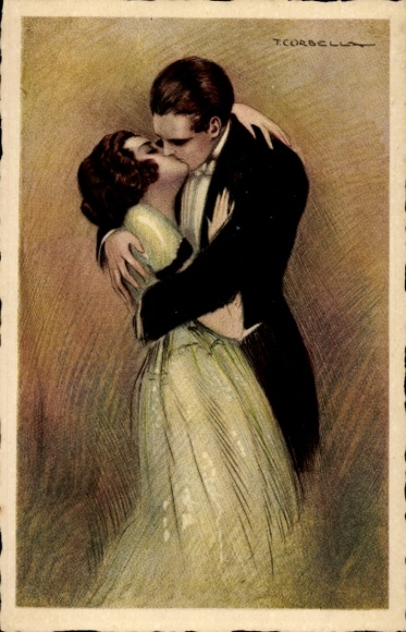 Artist Postcard Corbella, T., closely embraced lovers, kiss, 531 - 5