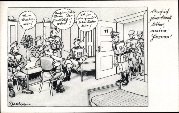 Künstler Ak Barlog, Wehrmacht, Humor, Darf ich zum Dienst bitten
