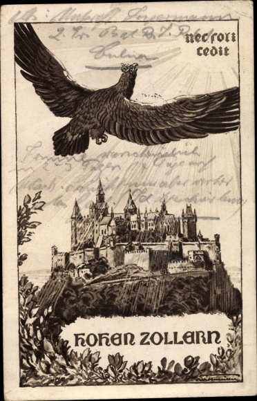 Künstler Ak Bisingen im Zollernalbkreis, Stammburg Hohenzollern, Adler
