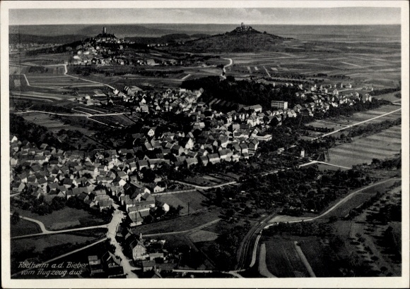 Postcard Rodheim Bieber Biebertal in Hesse, aerial photograph of Rodheim, village view, landscape, 1940