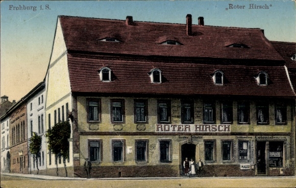 Postcard Frohburg in Saxony, Hotel Roter Hirsch, guesthouse