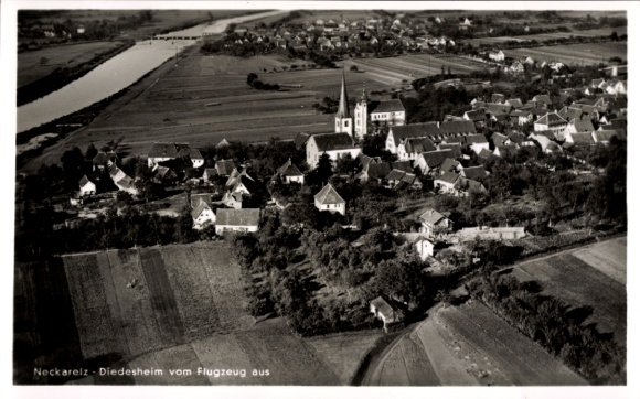 KP Neckarelz Mosbach am Odenwald, widok z lotu ptaka na krajobraz, kościół, budynki mieszkalne