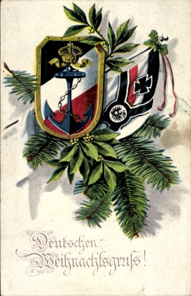 PC Merry Christmas, German Christmas greeting, flag, naval coat of arms