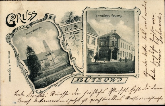 Postcard Bützow in Mecklenburg, imperial post office, war memorial