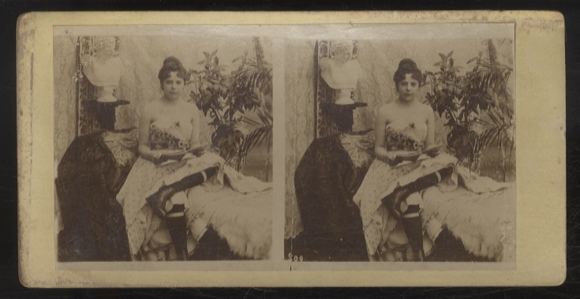 Stereo photo erotic scene, scantily clad young woman