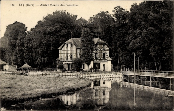 Ak Giverny Eure, Ancien Moulin des Cordeliers, Fluss, Bäume, alte Architektur