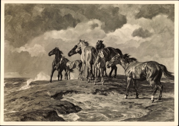 Artist PC Roloff, Alfred, beset by the water, horses, HDK 440
