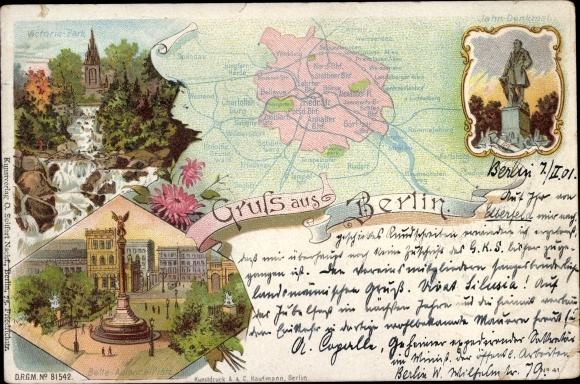 Mapa miasta lito Berlin, Kolumna Zwycięstwa, Park Wiktorii, Pomnik Jahna