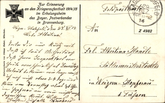 Postcard Brannenburg in Upper Bavaria, recreation home of the Bavarian Postal Association, main building, dining room