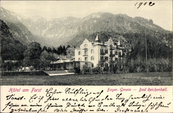 Postcard Bayerisch Gmain in Berchtesgadener Land Upper Bavaria, Hotel am Forst, landscape view